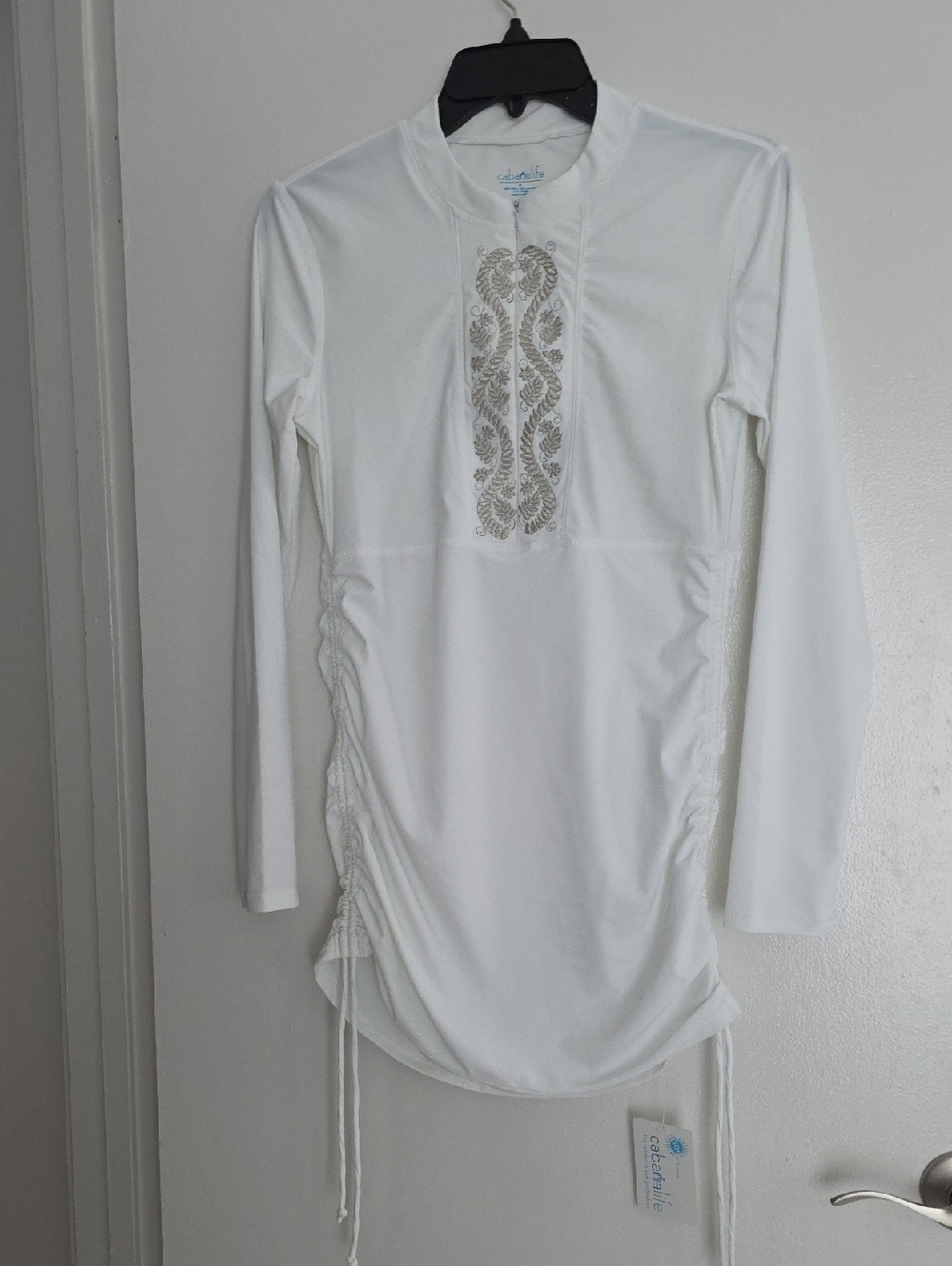 Cabana Life White Gold Trim Rash Guard Ladies Shirt Sz Medium NWT